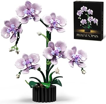 Mov stone Botanicals Orchid Building Set for Adults,Fake Orchid Artificial Plant Collection for Home Office Desk Decor,Ideal Gifts for Mothers Day, Anniversary, Birthday for Ages14+