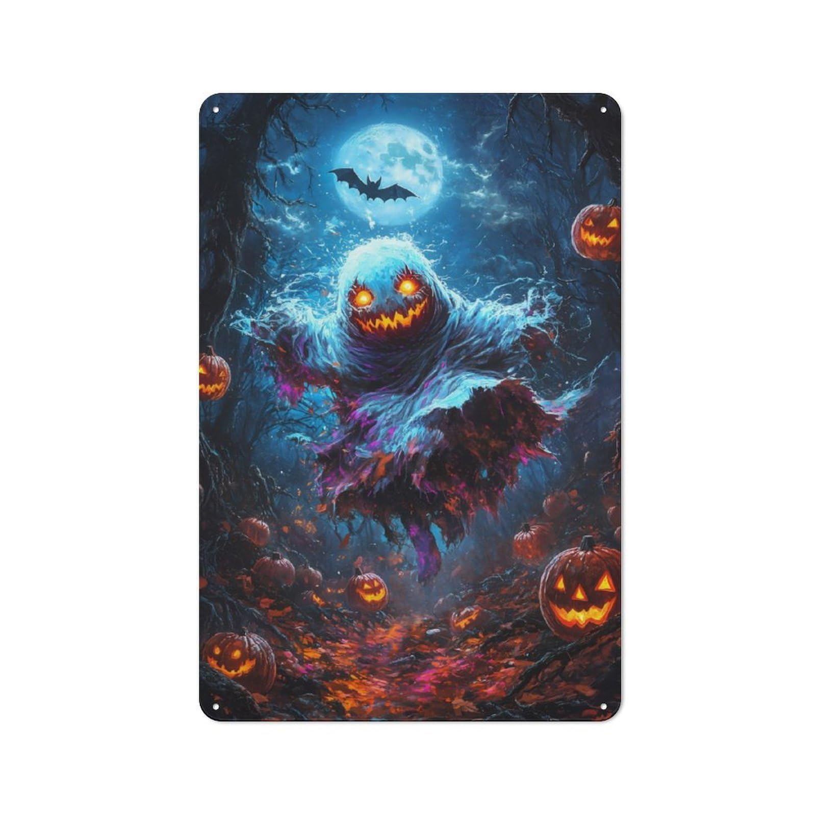 Tin Wall Plaque 30x20cm with Halloween Ghost in Forest for Café Or Home Bar, for Kitchen, Dining Room And Home Bar Wall Decor