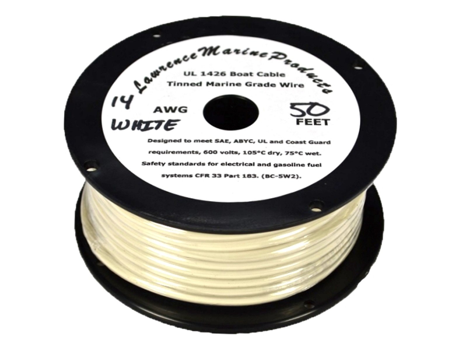 14 AWG Tinned Marine Primary Wire, White, 50 Feet