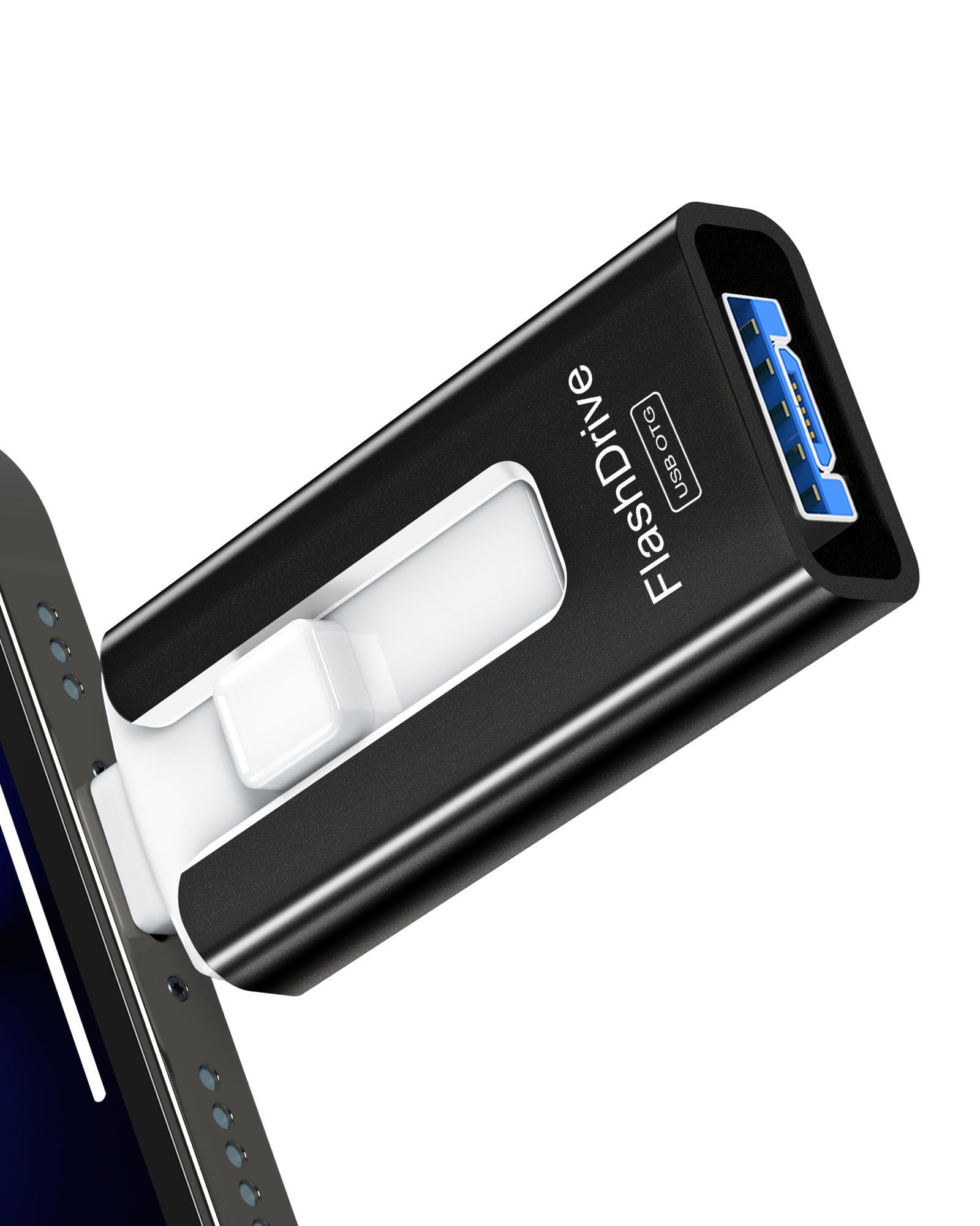 SUDEHO USB Stick 16 GB für Phone, 4-in-1 Flash Laufwerk für Phone/Pad/Android/PC, Speicherstick Stabile Datentransfer, Mit Einem klick Daten kopieren, Schwarz
