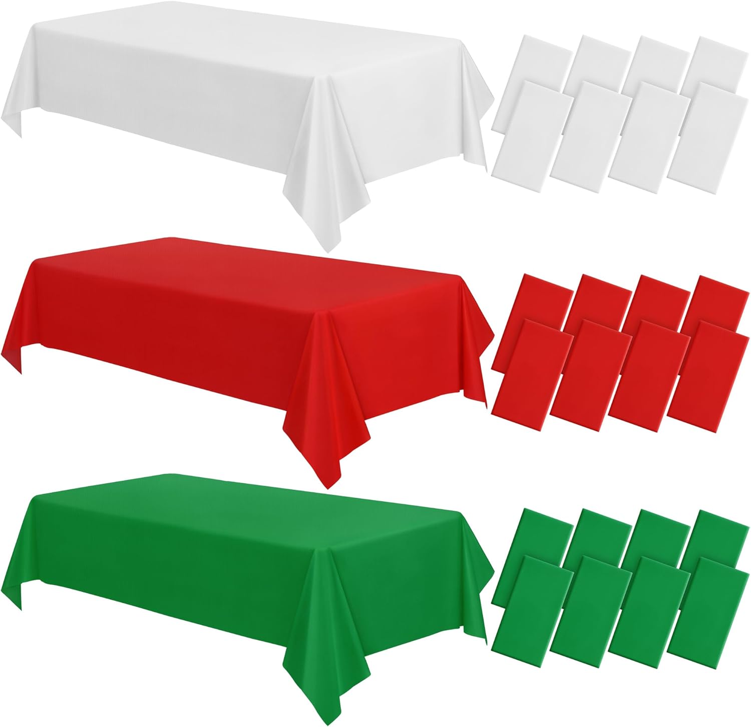 durony 24 Pieces Red, Green, White Disposable Plastic Tablecloth Christmas Colour Waterproof Table Cover 54 x 108 Inch Decorative Table Cloths Table Decorations for Christmas Party Birthday Wedding