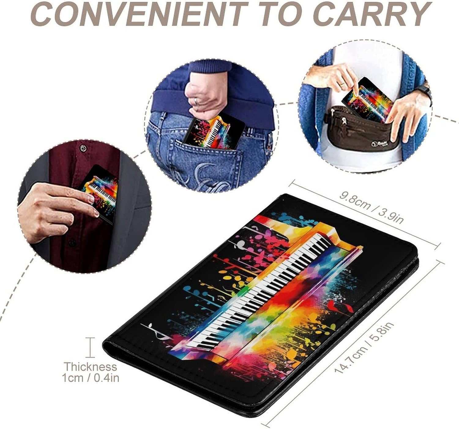 Colorful Piano Keyboard Music Note Passport Holder Cover Passport Cover Protector Essentials with Credit Card Slots Slim Travel Wallet Covers Documents Organizer Protector for Man&Women image 4