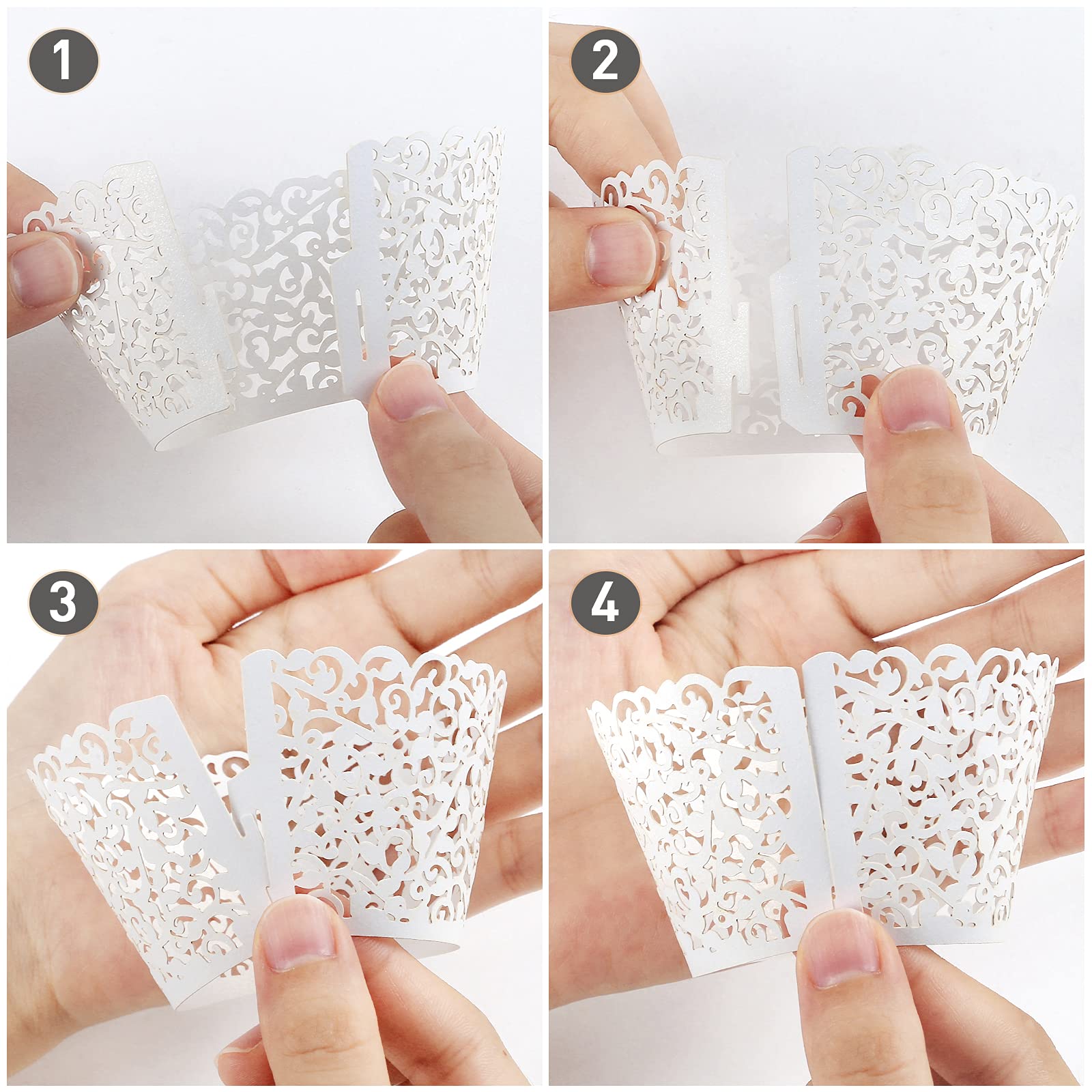 LIHAO 100PCS Cupcake Wrapper Pearl Lace Laser Cut Cupcake Mold Laser Cut Cake Liner - White, 8 x 5 x 5 cm - Image 3