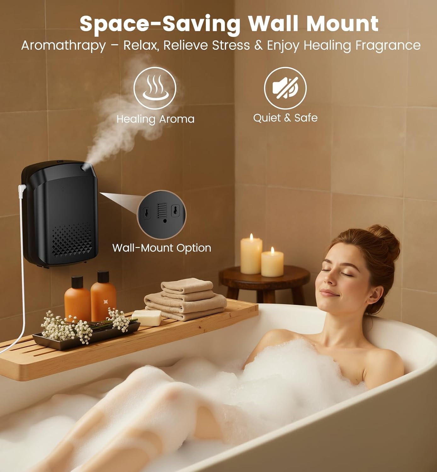 Waterless Essential Oil Diffuser 3000 Sq.Ft Coverage for Large Home Hotel Office, 400ml Cold Air Scent Machine for Aromathrapy, Bluetooth App Control, Quiet Aroma Diffuser Wall Amount