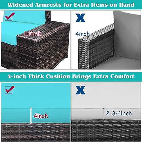 Miniatura 9 de Tangkula Juego de 6 muebles de mimbre para patio, juego de conversación de ratán PE para exteriores para todo tipo de clima, con mesa de centro de