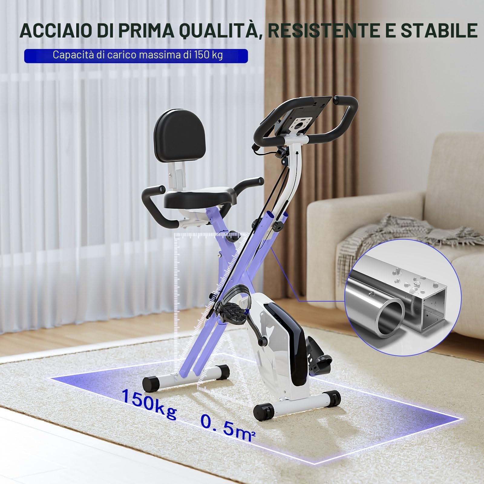 Cyclette Pieghevole da Casa 4 in 1, Bicicletta magnetica pieghevole, Resistenza magnetica regolabile a 16 livelli, monitor LCD e sensore di frequenza cardiaca