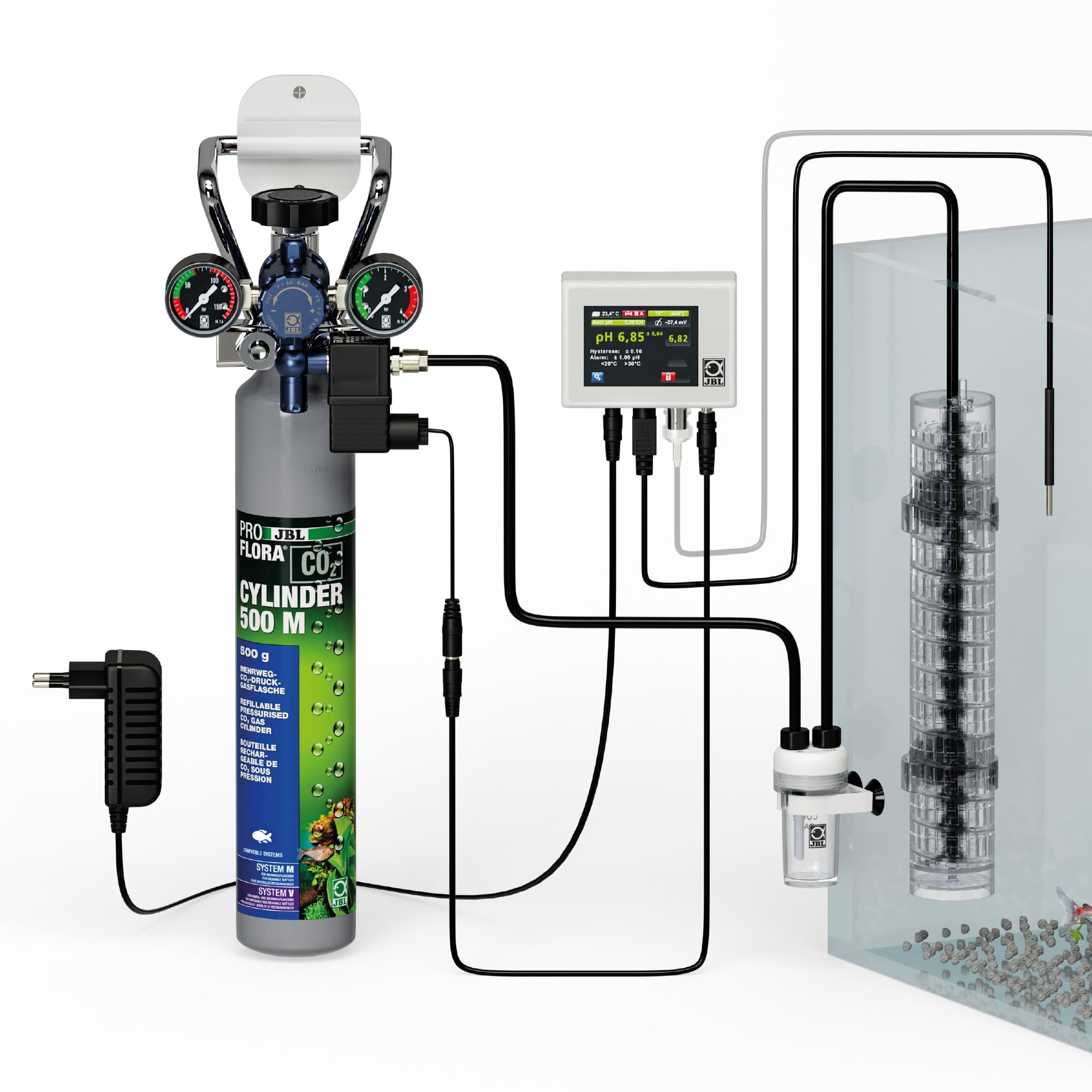 JBL PROFLORA CO2 Professional Set M - Juego Completo de Fertilizante de CO2 para 40-600 l, con Control automático de CO2 y pH, Botella Reutilizable y Accesorios