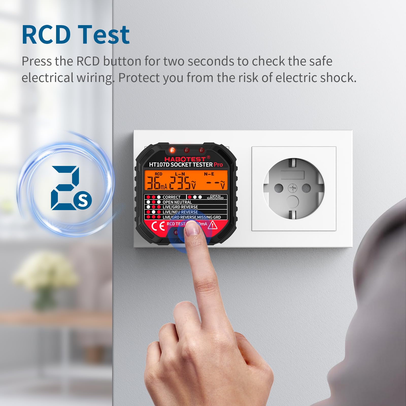 Testeur De Prise électrique Numérique - Détecte 8 Défauts De Câblage, Test RCD, écran LCD, 0.1V-250V/40-1KHz
