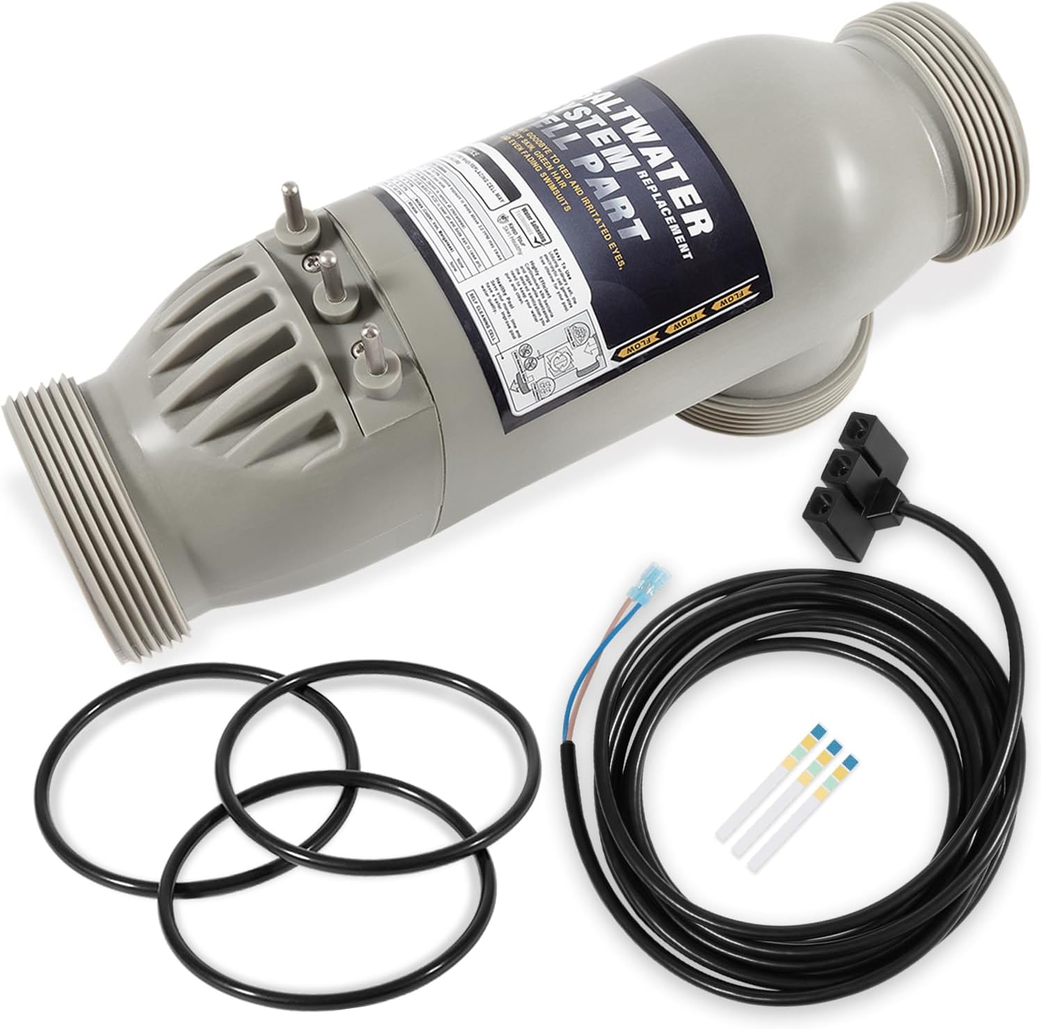R0452400 Salt Cell Replacement for Zodiac Jandy AquaPure PLC1400 APURE 1400 PLC 700 APURE 700 – 14-Blade Titanium Plates, 16FT Power Cord, 3 O-Rings, 3-Port salt cell , Up to 40,000 Gallon Pools