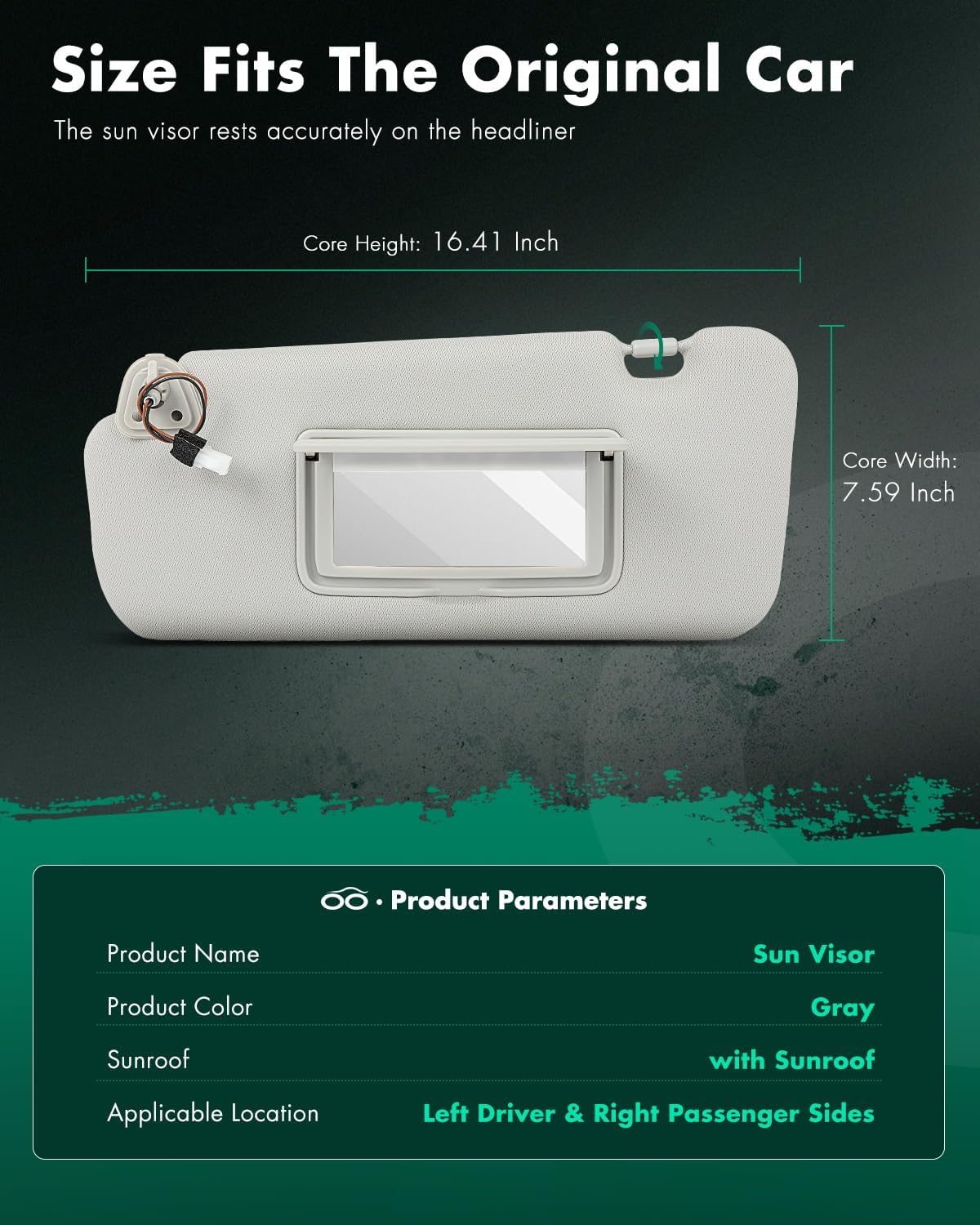 Gray Left Driver & Right Passenger Sides Car Sun Visor With Sunroof for 2009-2014 For Nissan For Murano,Replacement Assembly 96401-1AA1B