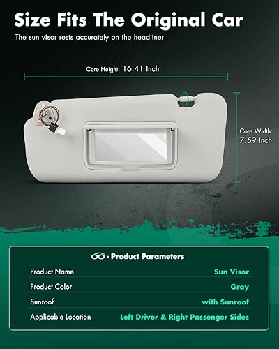 Miniatura 46 de SCITOO Visera solar para automóvil con espejo apto para 2010-2015 para CX-9 gris con techo solar (lado izquierdo del conductor)