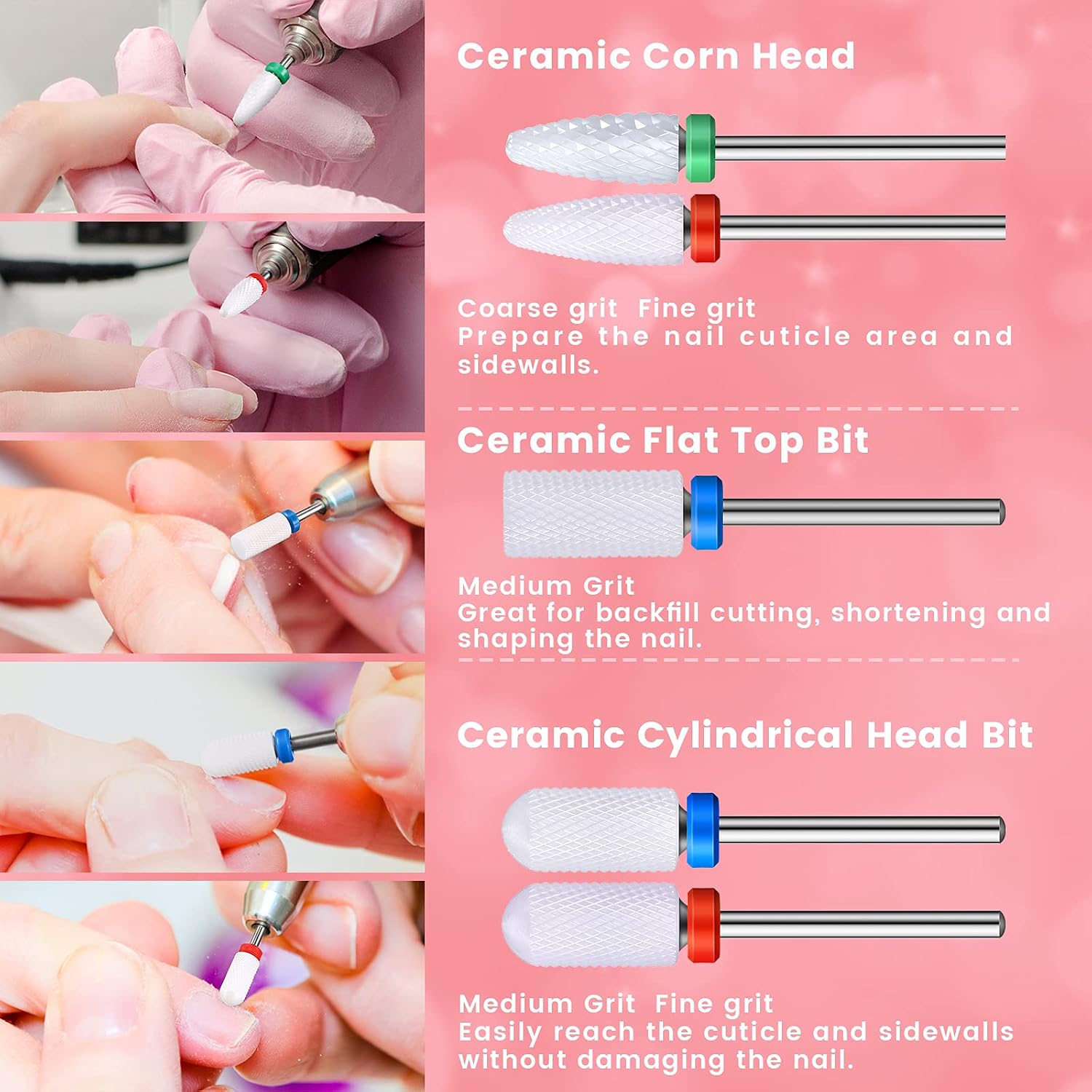 30 Pieces Nail Drill Bits Set 3/32 Inch Ceramic Efile Nail Drill Bits Diamond Cuticle Electric Nail File Carbide Cuticle Remover Bits for Home Salon Acrylic Gel Nail Manicure Pedicure Tools