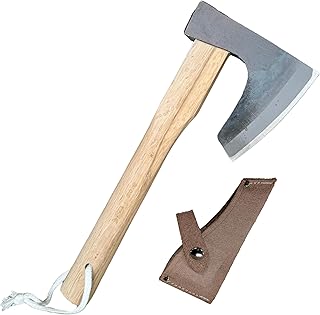 Hatchet Axe for Camping, Gardening, Survival, and Bushcraft - 13” Hand Axe Hatchet with High Carbon Steel Blade, White Oak Handle, and Split Leather Sheath - Camping Gear by Kings County Tools
