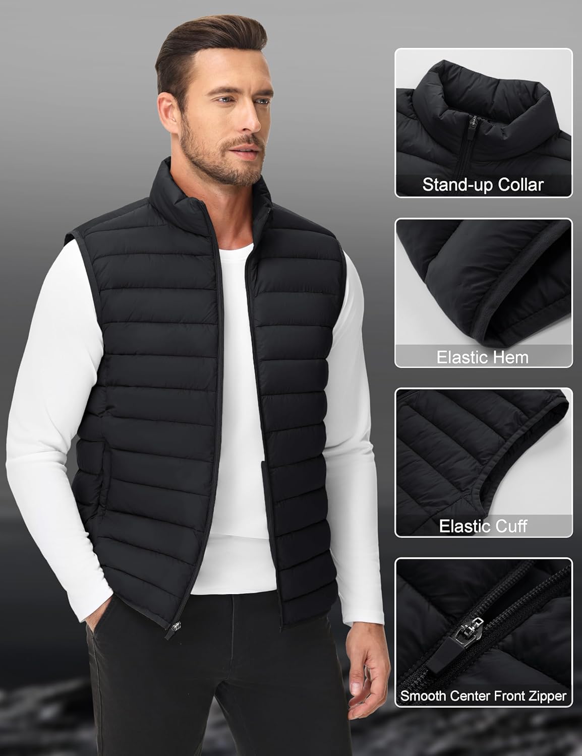 Cotrasen Men's Puffer Lightweight Vest Packable Outerwear Vest Warm Winter Outdoor Sleeveless Jacket for Travel Running - Image 2