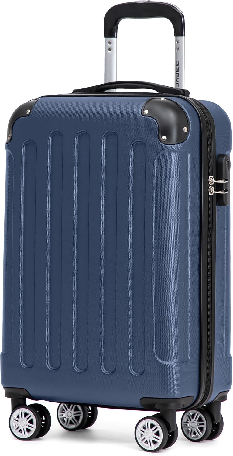 (-54%) BEIBYE Handgepäck Koffer M 55 cm – Kabinenkoffer aus ABS, leicht, 360° Doppelrollen, Reisekoffer für Kurzreisen, Dunkelblau