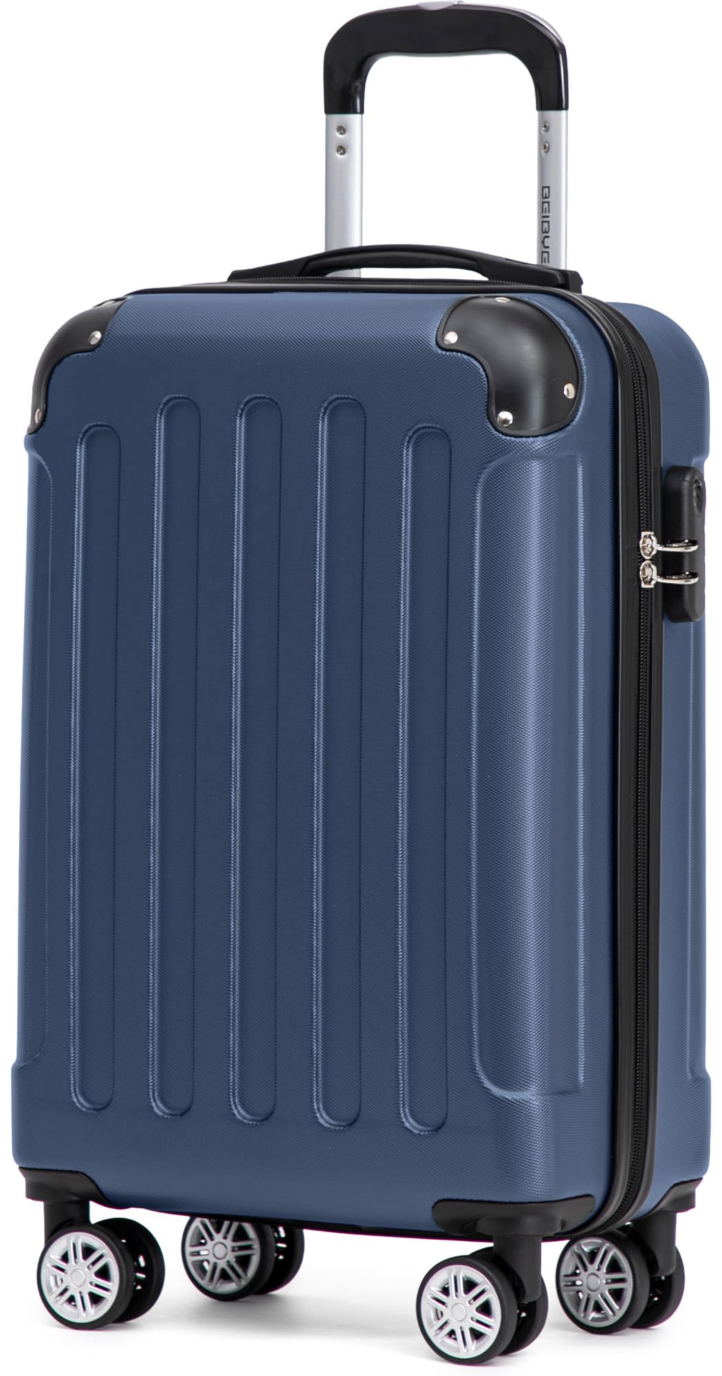 BEIBYE Handgepäck Koffer M 55 cm – Kabinenkoffer aus ABS, leicht, 360° Doppelrollen, Reisekoffer für Kurzreisen, Dunkelblau