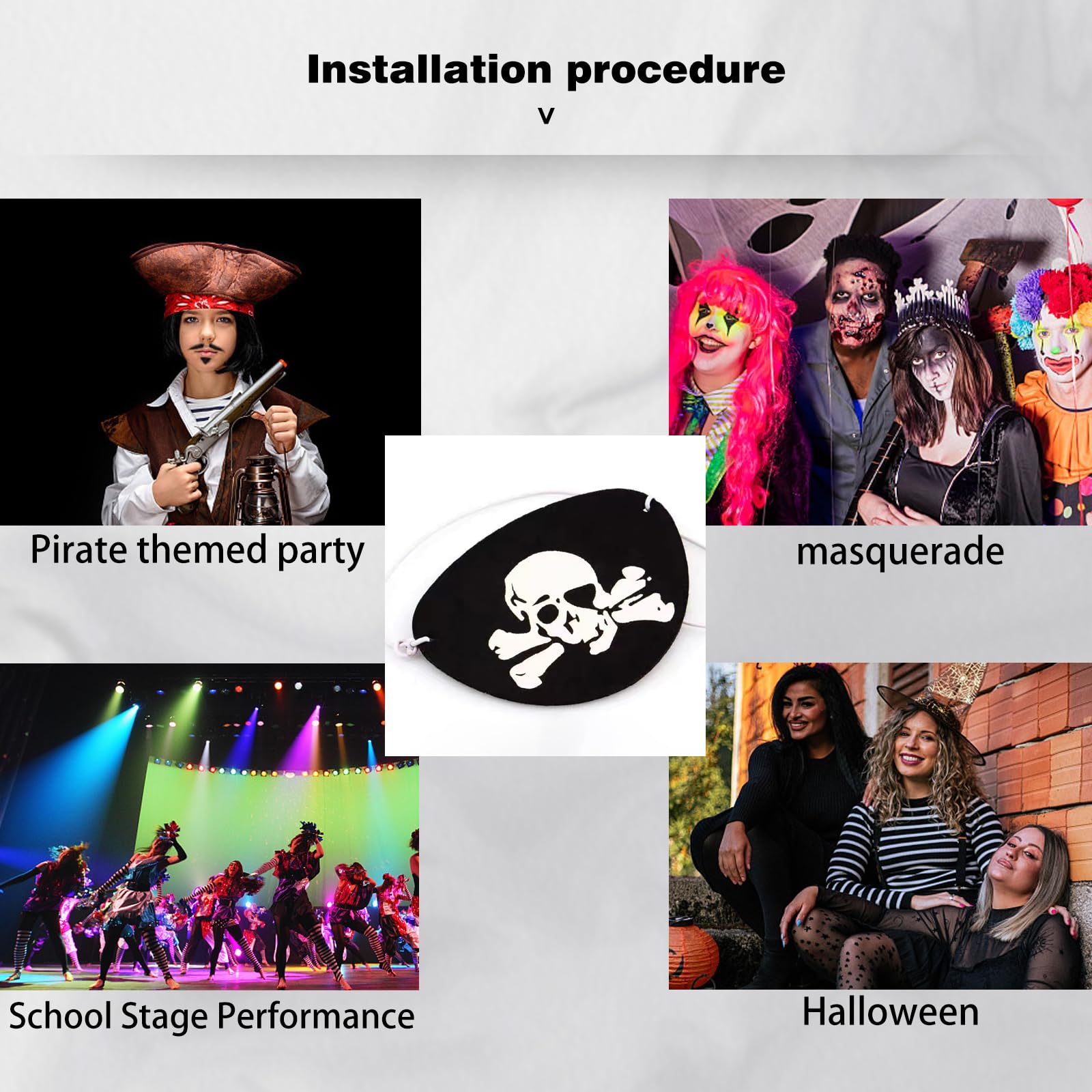 Benda per Occhio da Pirata, Bende in Feltro per Occhi da Pirata Bende Nere per Occhi da Pirata Bende per Un Occhio Festa di Halloween Puntelli di Prestazioni Natalizie(24 Pezzi)