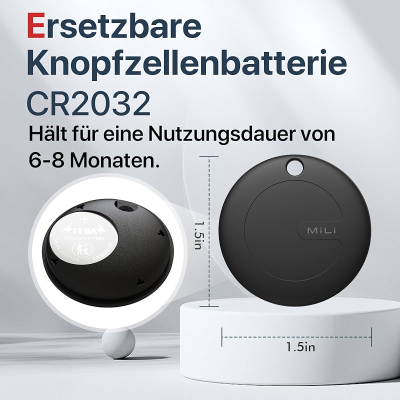 MiLi MiTag Kulcskereső Apple Hol van? Alkalmazáshoz - iOS Bluetooth Okos Nyomkövető Címke Táskákhoz, Bőröndökhöz, IP67 Vízálló, Cserélhető E