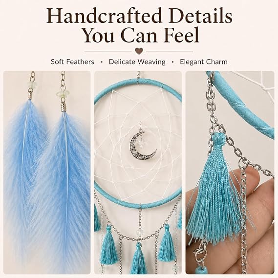 Dream Catchers Blue Dream Catcher Wall Decor for Bedroom Kids Girls Boys Birthday Gift Handmade Feather Hanging Ornaments