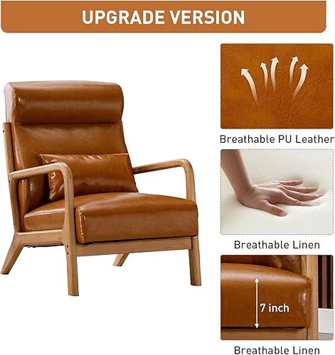 Miniatura 3 de ANJ HOME Silla decorativa moderna de mediados de siglo con respaldo alto, sillón individual con marco de madera maciza, cómoda silla de lectura para