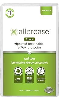 AllerEase 100% Breathable Cotton Pillow Protectors - Allergy Barrier Blocks Dust Mites & Dander, Standard 26x20", 2 Pack