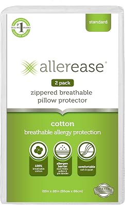 AllerEase 100% Breathable Cotton Pillow Protector for Sleeping, Standard 26" x 20" - 2 Pack, White
