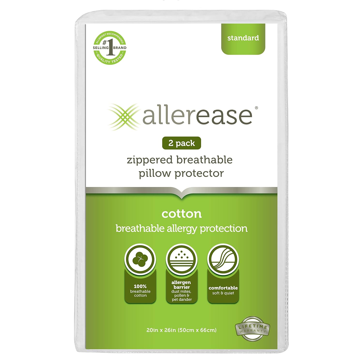 AllerEase 100% Cotton Allergy Pillow Protectors Standard 4 Pack