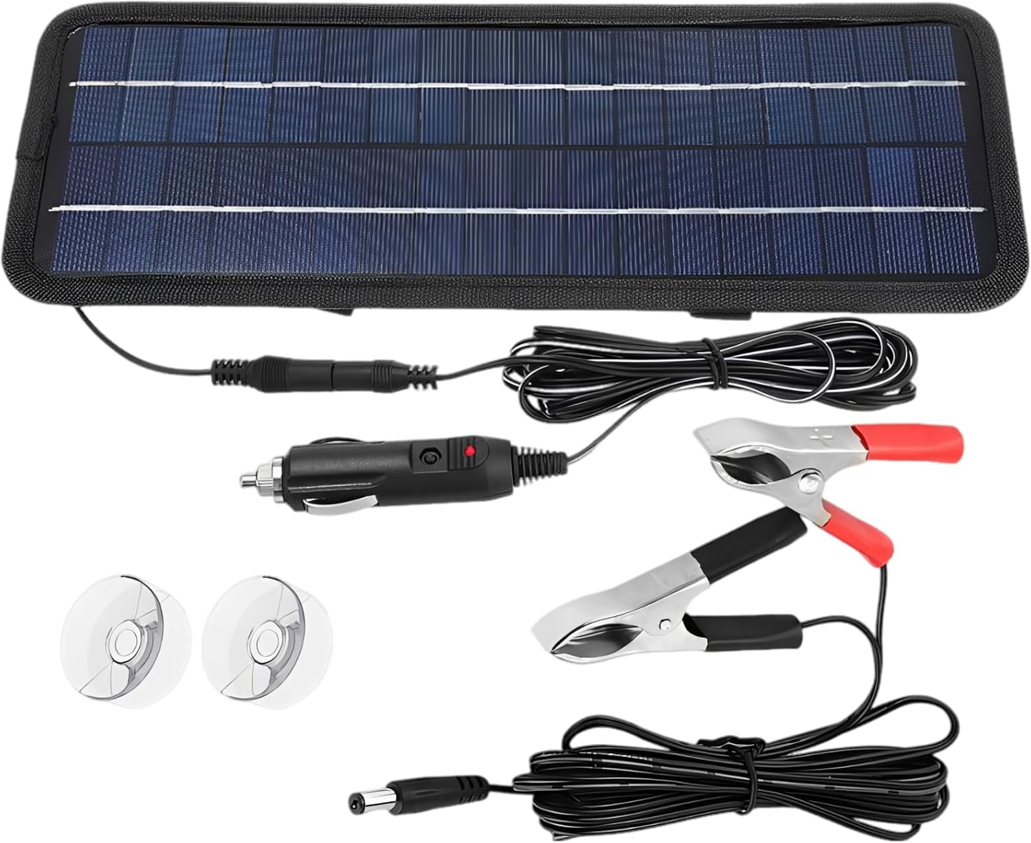 4.5W/5W Solar Panel Battery Charger 12V to 5V, 12.6 X 4.7 in, Car Boat Solar Maintainer Kit, Suction Cups and Alligator Clip Incl, High Conversion Efficiency