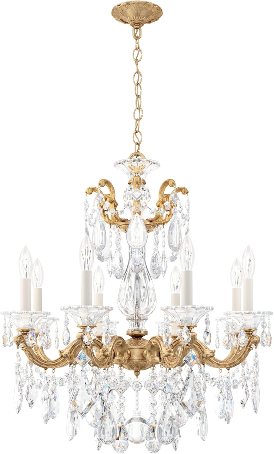 Schonbek La Scala 8-Light Chandelier in French Gold with Clear Heritage Handcut Crystals