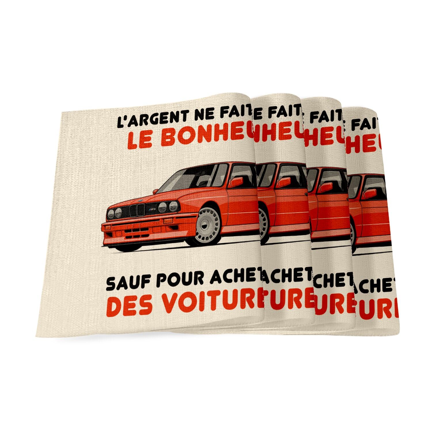 Sets de table en lin 40x28.5 cm motif voiture | Lot de 4