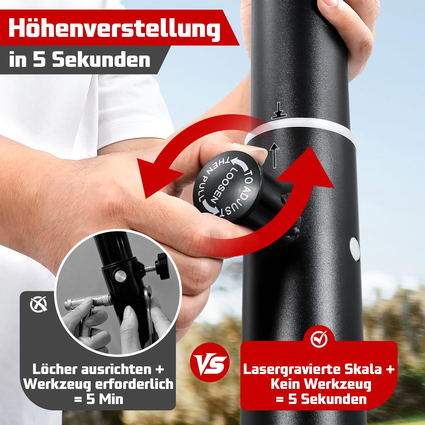 Basketballkorb Outdoor Höhenverstellbar 100-305cm mit Ständer Bruchsichere Rückband Wetterfest Netz