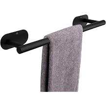 TocTen Self Adhesive Bathroom Towel Bar, Stick Towel Rack for Bathroom, Rustproof Stainless Steel Bath Towel Holder No Damage, Easy to Install Drill Free Towel Rod for Bathroom Matte Black, 16 Inch