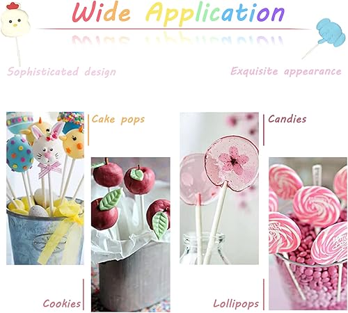 Vista 4 de 500 palitos de piruleta blancos de 4 pulgadas, palitos de papel para decoración de pasteles, postres, chocolate, galletas, dulces (0.118 in)