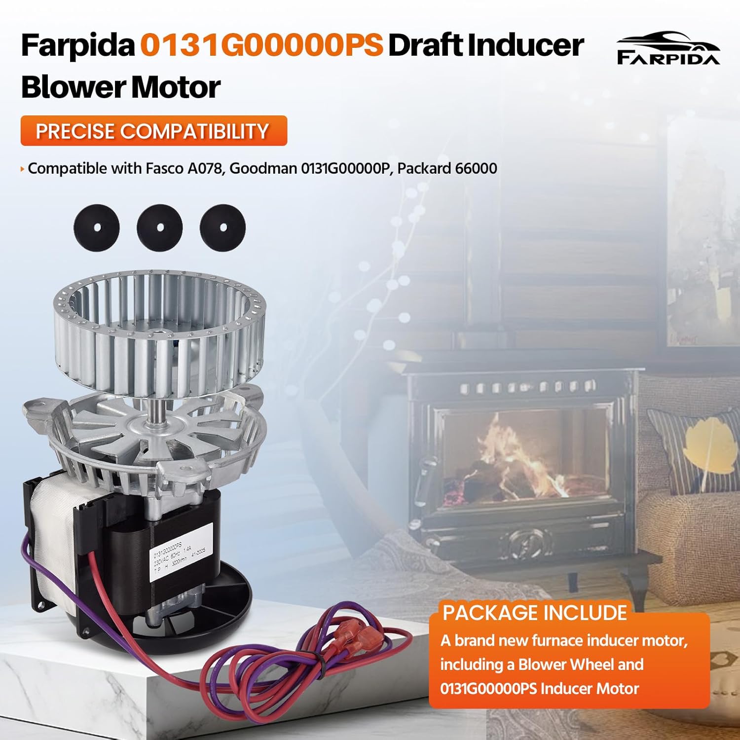 0131G00000P J238-150-15301 Furnace Draft Inducer Motor Assembly Compatible with Goodman, Fasco, Packard, A078 Exhaust Vent Venter Motor Replace# 70582338, 66000, 71582338