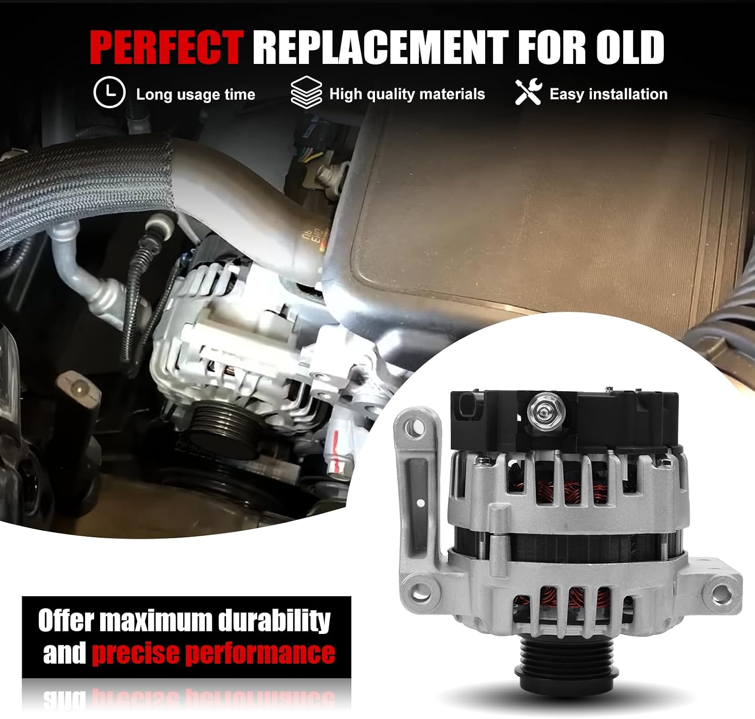 Alternator Compatible with 2018-2024 Equinox 1.5L, 2018-2024 Terrain 1.5L, 130A 12V 5-Groove Pulley Replace# 13535009 13513070 13517759 13583100