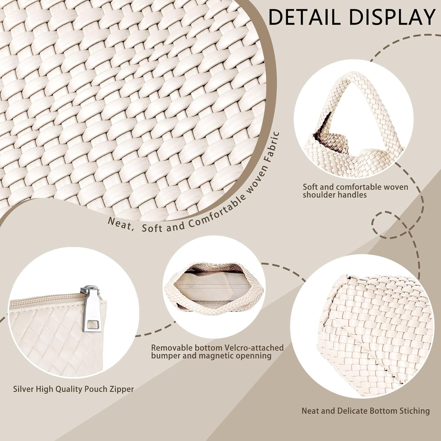 Woven Tote Bag for Women, Fashion Woven Bags for Women Vegan Leather Shoulder Handbags Large Summer Beach Travel Bag