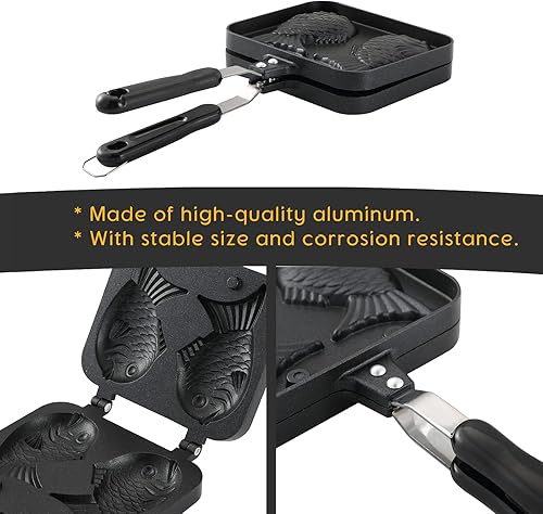 Miniatura 3 de NATGAI Taiyaki - Molde para tartas en forma de pez, molde doble para panqueques en forma de pez