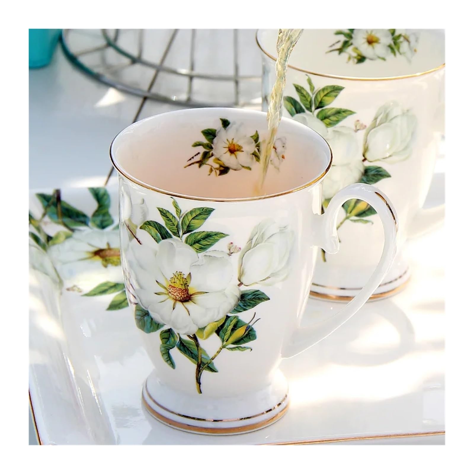 Kubki do kawy Kubki do kawy, porcelanowe malowanie kwiatowe, zabytkowe wiejskie filiżanki do espresso Filiżanka kawy (1)