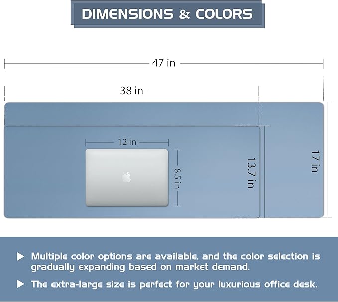Aothia Protector de Escritorio de Cuero PU, Tapete Grande para Mouse, 38 x 13.7 Pulgadas, Azul Denim miniatura 3