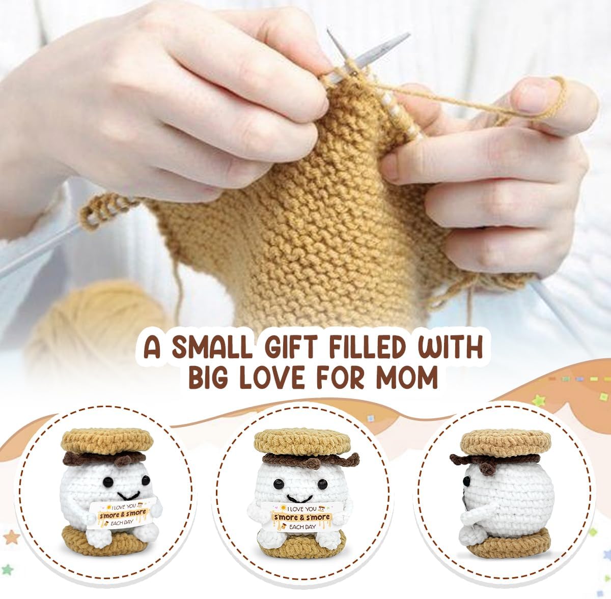 Tiny Detalles Smore Crochet for Mom from Daughter, Son, Wedding for Couple, Him Her, Cute I Love You Smore Gift for Friends & Family, Birthday, Valentine’s Day Gift Ideas