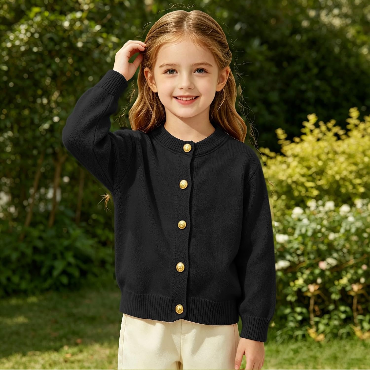 Girls Cardigan Sweater Crew Neck Button Down School Uniform Knit Sweaters Teen Open Front Long Sleeve Basic Knitted Coat