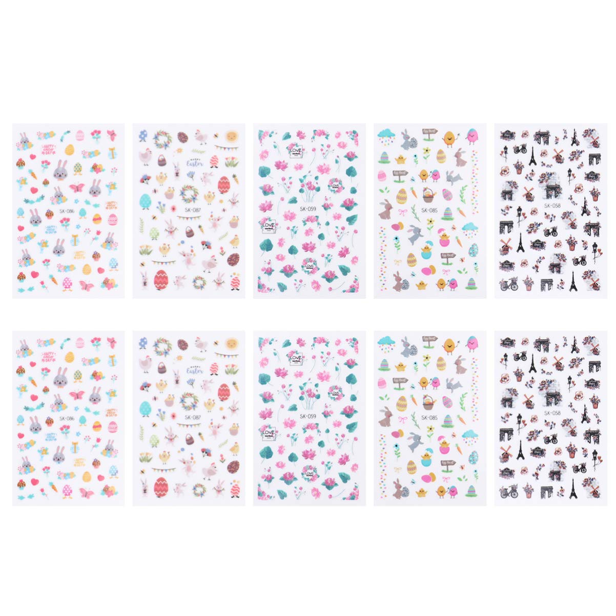 minkissy 10sheets Easter Nail Decals Cute Cartoon Nail Self-Adhesive Boys and Girls Stickers for Easy Manicure for Easter Parties and Creative Decoration