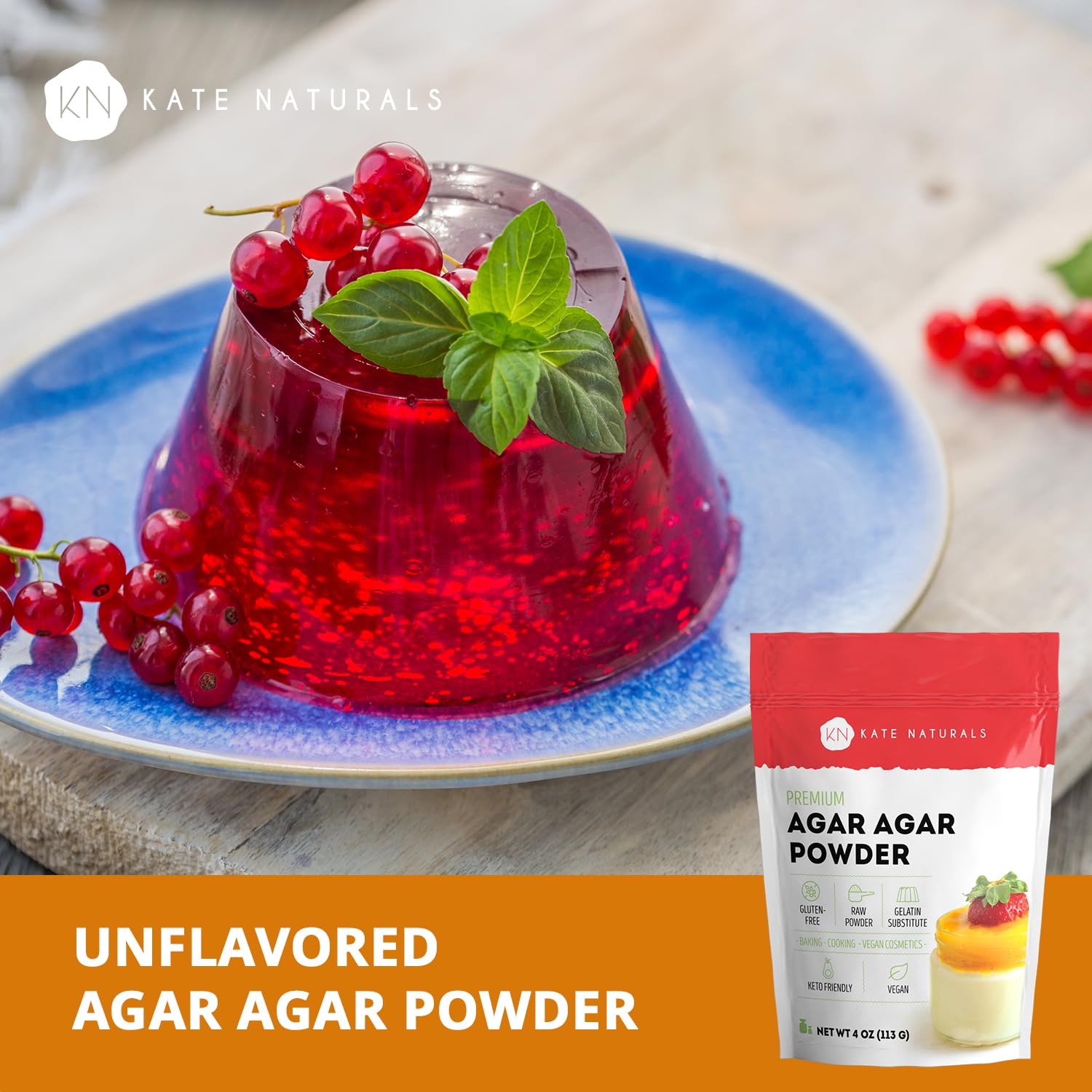 Agar Agar Pulver für Veganer und Backen von Kate Naturals Vielseitiger Verdickungsmittel & Gesunder Gelatinersatz Keto-freundlich, nicht-GVO, glutenfrei, geruchloses Pulver 118 ml