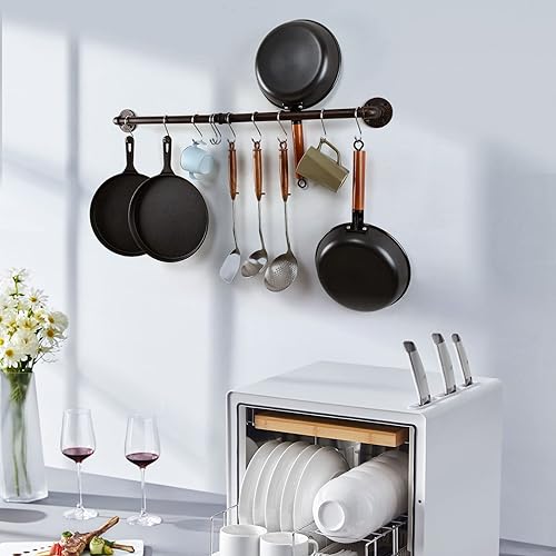 Miniatura 6 de Estante para ollas de tubería, soporte industrial para tapa de utensilios de cocina, organizador de cocina, barra colgante con ganchos en S (36