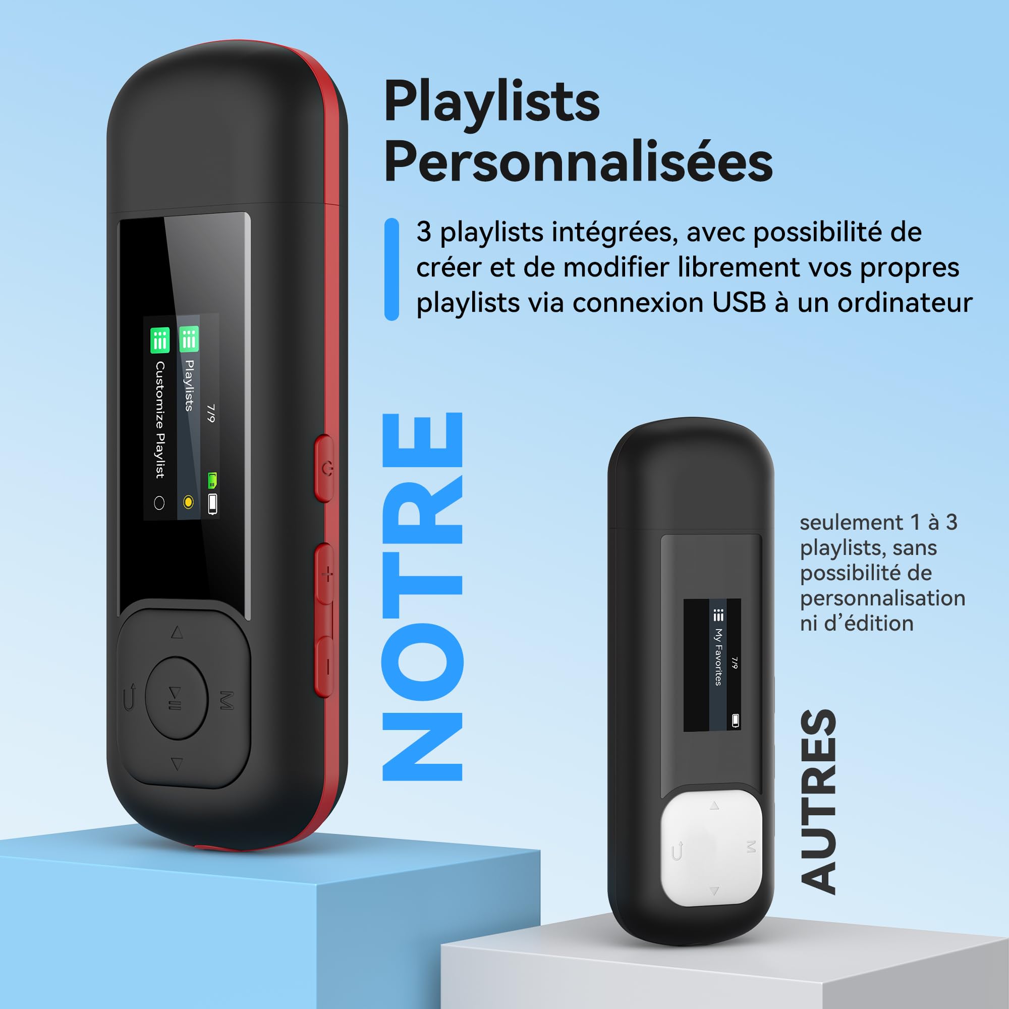 AGPTEK 64Go Lecteur MP3 Portable USB Type C 2 en 1 avec écouteurs, Clé USB MP3 avec Écran LED Mini Baladeur Musique avec Radio FM, Enregistreur, Transfert Fichiers Mobiles Étudier Support Piles AAA