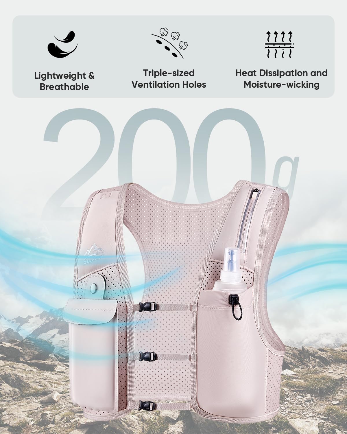 Zelvot Chaleco Hidratacion Trail Running con 500ml Soft Flask, Patente Original Europea, Correas de Pecho Ajustables Chaleco Running, Ligero Mochila Hidratacion para Ciclismo Carrera