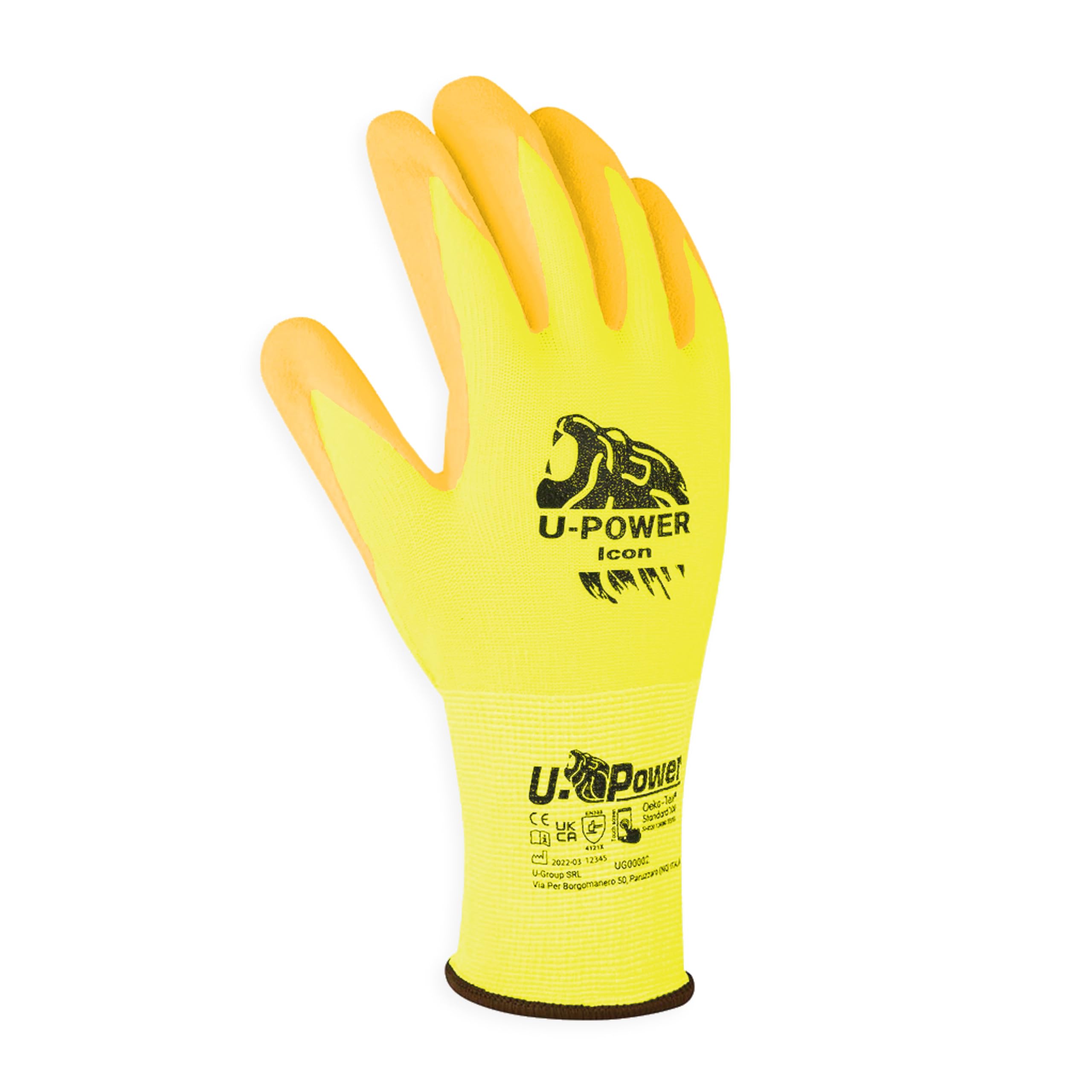 U-Power Icon Guanti Da Lavoro Antifortunistica Supporto Nylon Spandex Elasticizzato Spalmatura Nitrile Sabbiato Touchscreen Protezione Rischi Meccanici Termici Verde 10/XL 12 Pz