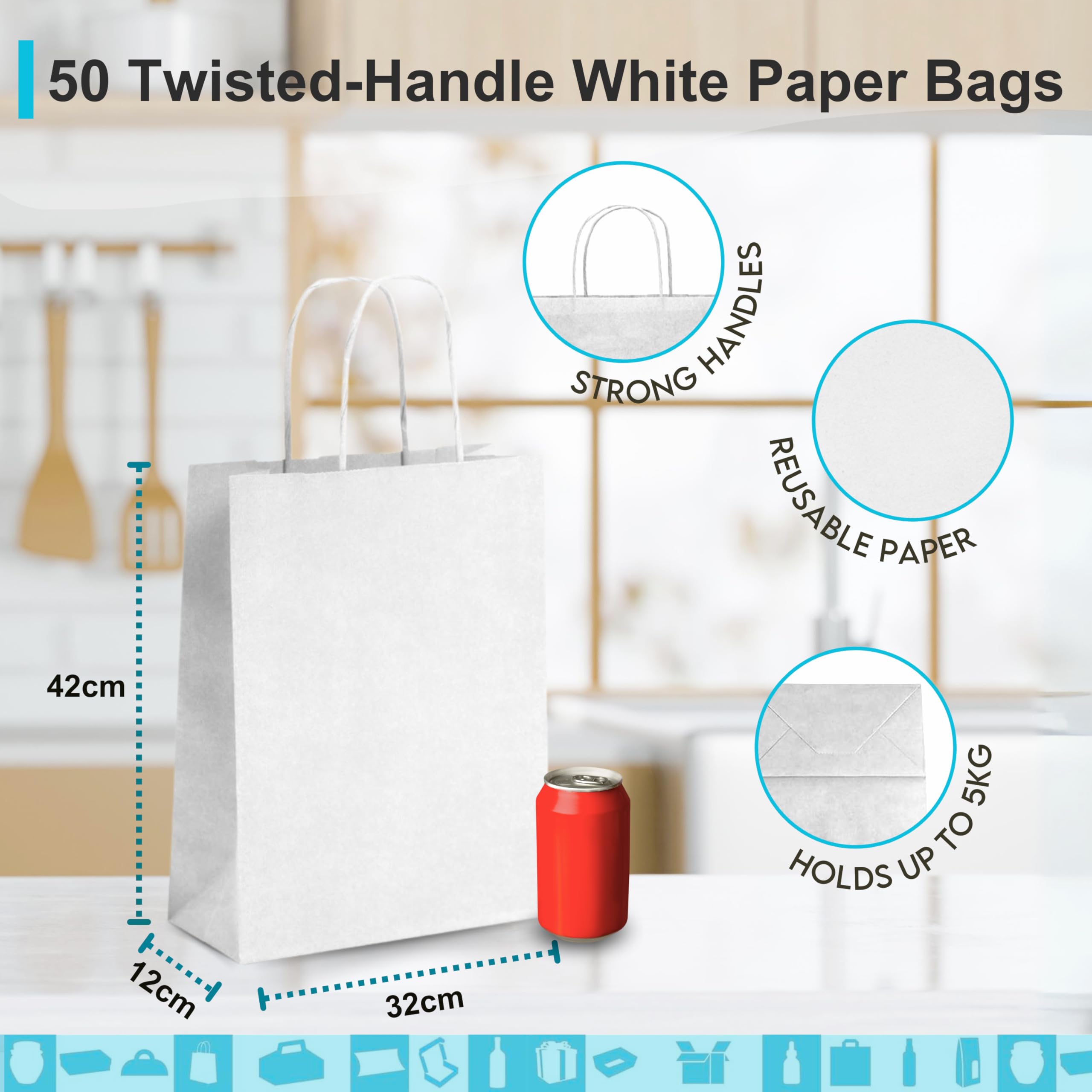 Sac En Papier Kraft Blanc Sans Anses 50g/m² 12 8x24cm (25 Utés