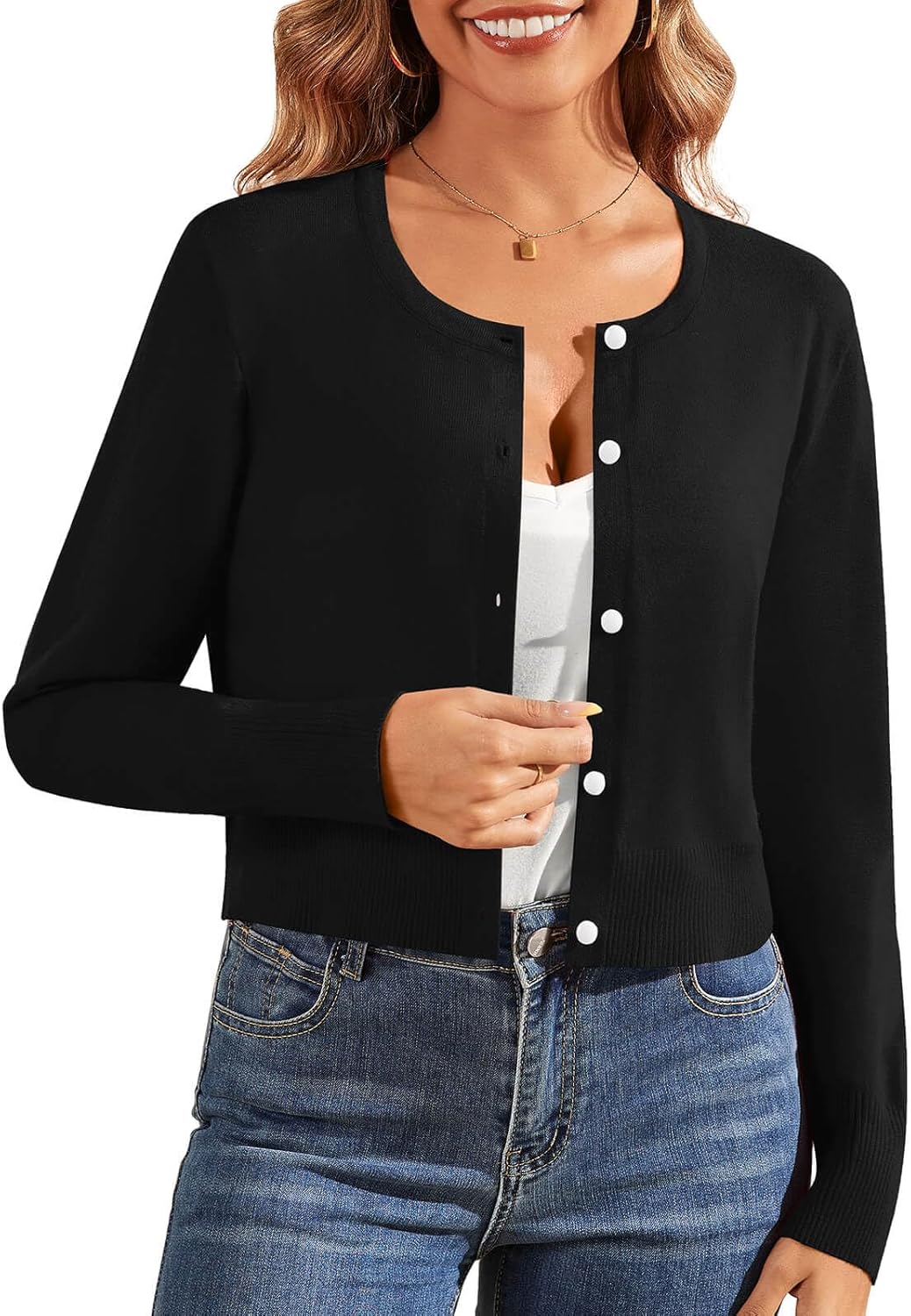 Milloud Cropped Cardigan Sweaters for Women Long Sleeve Button Down Open Front Bolero Shrugs for Dresses, S-XL