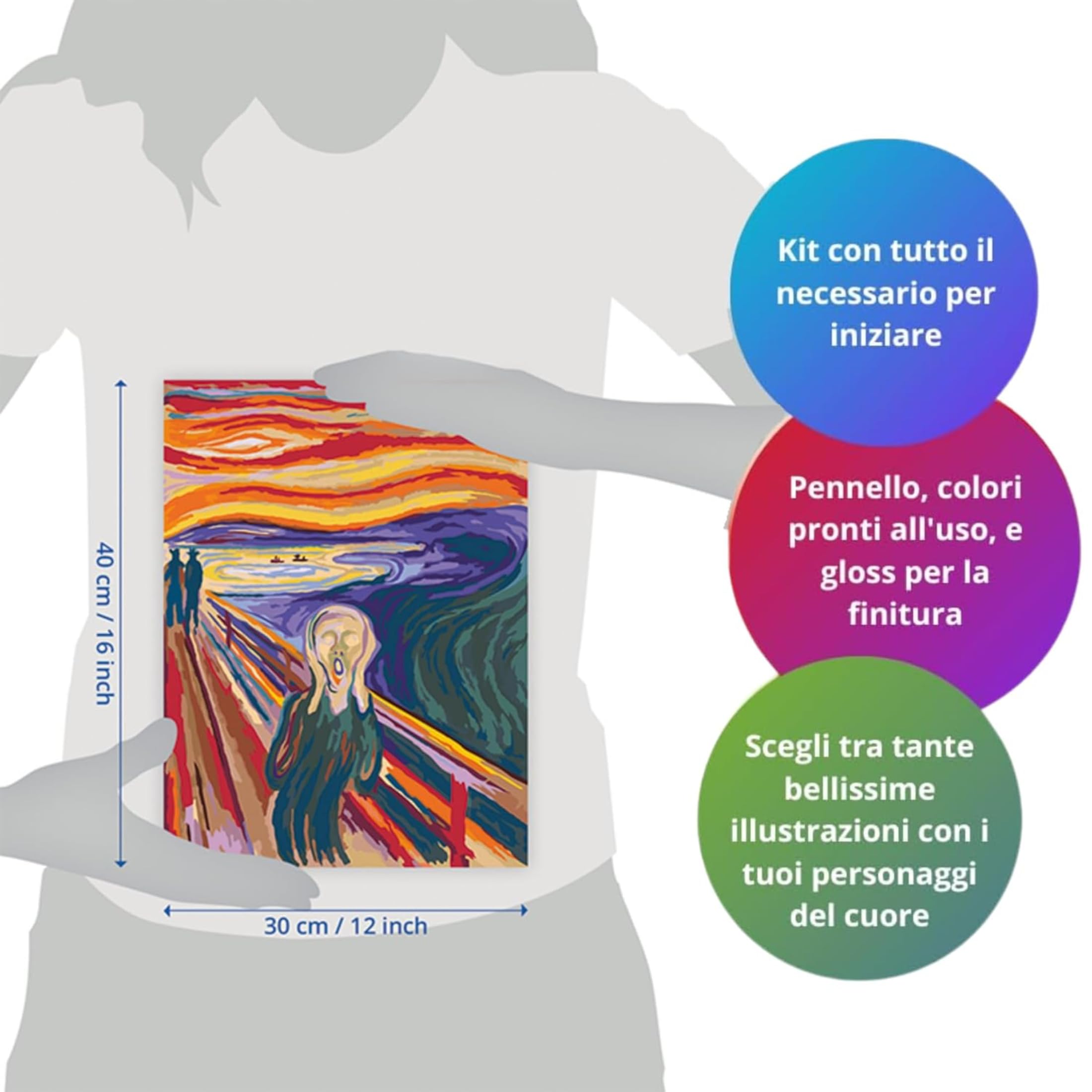 Ravensburger CreArt: Munch L'Urlo – Dipingere con i Numeri Adulti, Attività Creativa e Rilassante, Kit Pittura con Pennello e Colori Inclusi, 30 x 40 cm, Idee Regalo